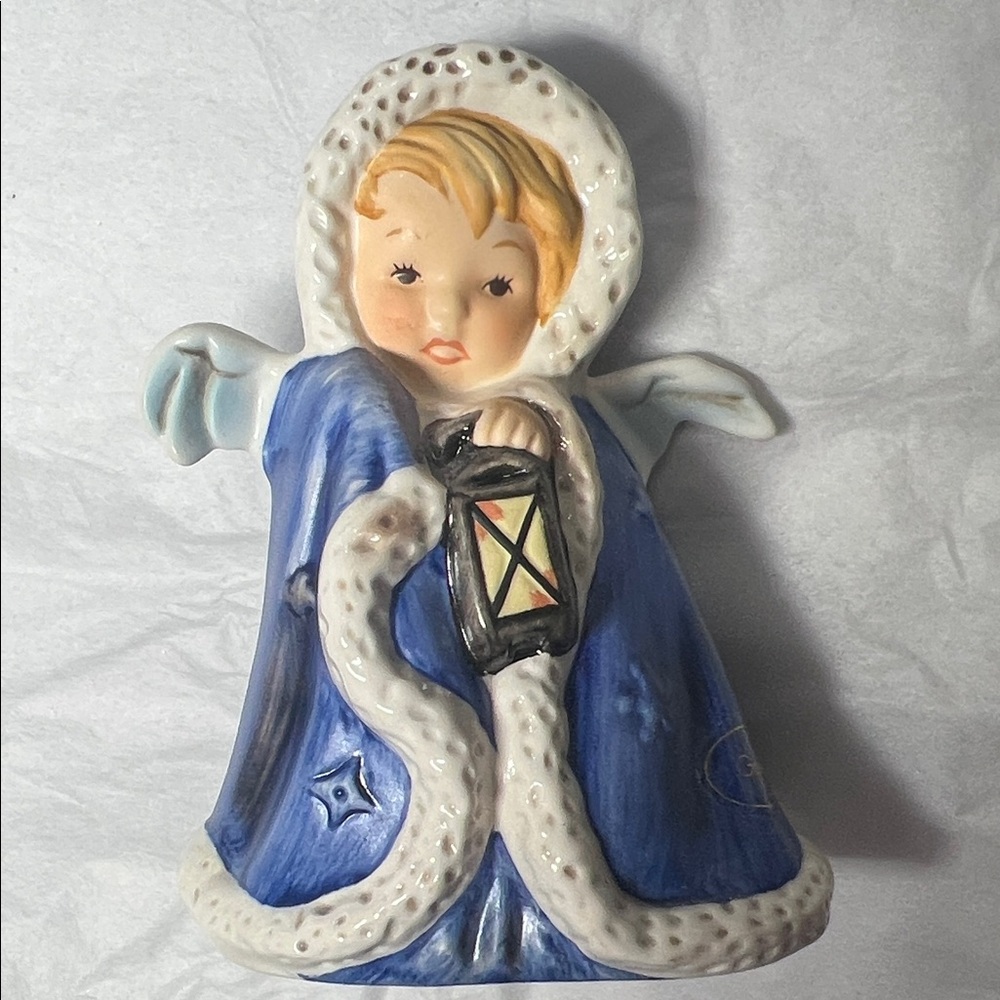 Vintage 1958 Goebel Winter Blue Angel Figurine with Lantern Figurine Candleholde